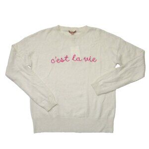 NWT Kier + J C'est La Vie Cashmere Crewneck in Ivory Pullover Sweater M